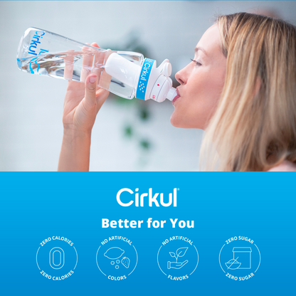 Cirkul 22oz Plastic Water Bottle Starter Kit with Blue Lid and 2 Flavor Cartridges (Honeycrisp Apple & Sweet Tea)