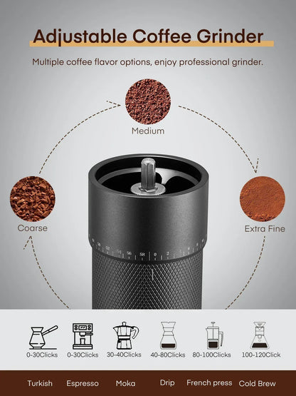 FOHERE Manual Coffee Grinder, 7-Angle Stainless Steel Conical Burrs, External Adjustment, For All Coffees