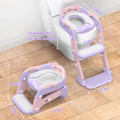 FVLOENG Potty Training Seat for Kids Boys Girls,3 in 1 Toddler Toilet,Potty Training Toilet with Urinals, Toddler Step Stool Ladder and Splash Guard Anti-Slip with Soft Cushion (Pink)