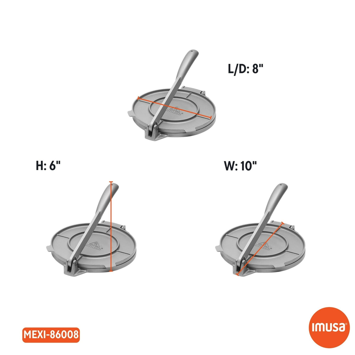 IMUSA 8in Cast Aluminum Tortilla Press, Gray
