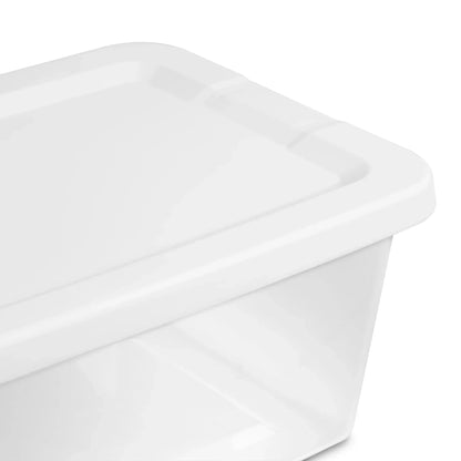Sterilite Set of (10) 6 Quart Storage Boxes, Clear Plastic Storage Bin with Snap-On Lid, White
