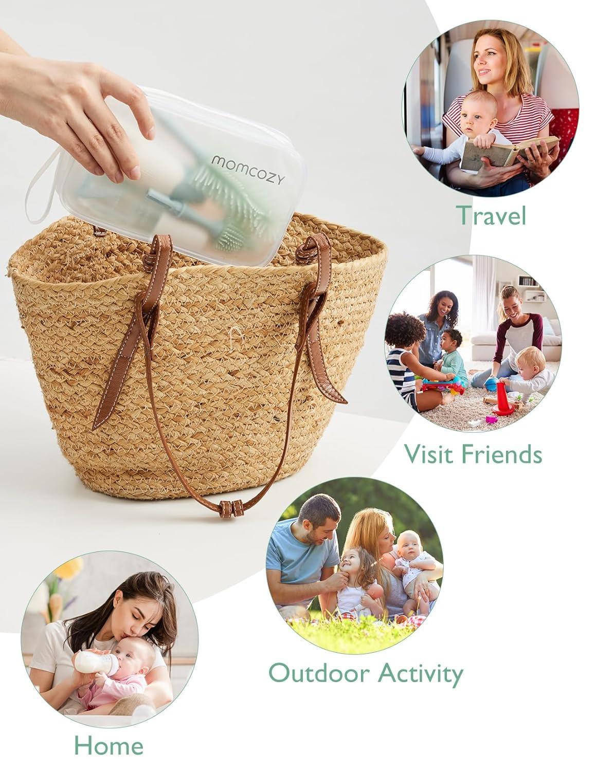 Momcozy Portable Milk Warmer for Travel – Dual Heating Modes for Breast Milk and Momcozy Portable Bottle Brush Set - Baby Bottle Cleaner Kit