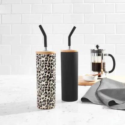 Member'S Mark 24-Oz Stainless Steel Insulated Tumblers with Wood Lids and Stainless Steel Straws, Assorted Colors (2 Pk.)