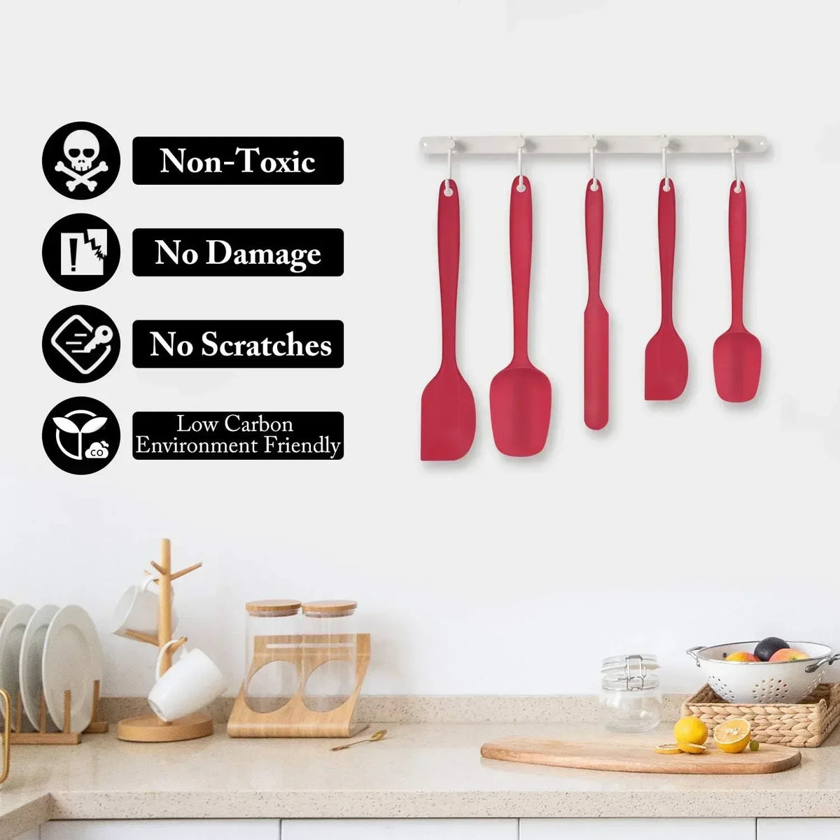 Food Grade Silicone Rubber Spatula Set for Baking, AOKIWO 5Pcs Cooking Utensil Set, High Heat Resistant Non Stick Dishwasher BPA-Free