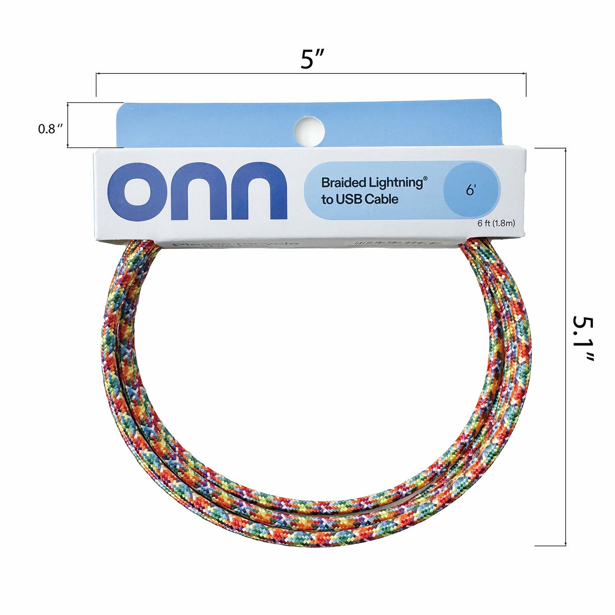 onn 6ft Lighting to USB A Braided Cable, MFI Certified, Rainbow - Compatible with iPhone 14/13/12/11/X/XR/XS/8/7/6/5, iPad, Airpods and more