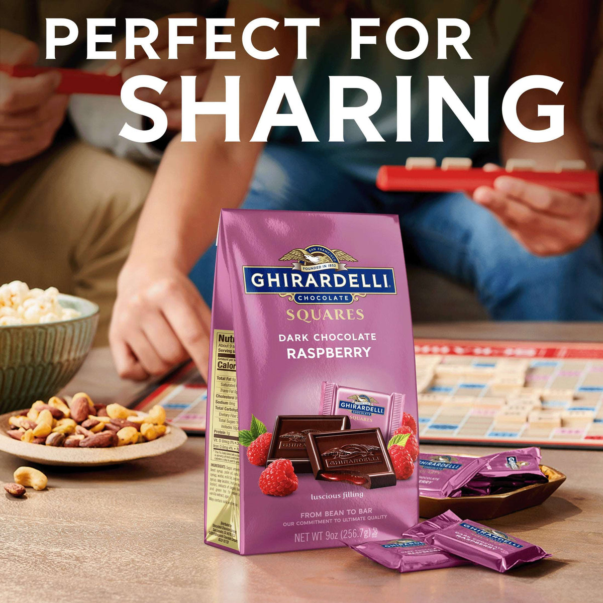 GHIRARDELLI Dark Chocolate Candy SQUARES with Raspberry Filling, 5.32 oz Bag