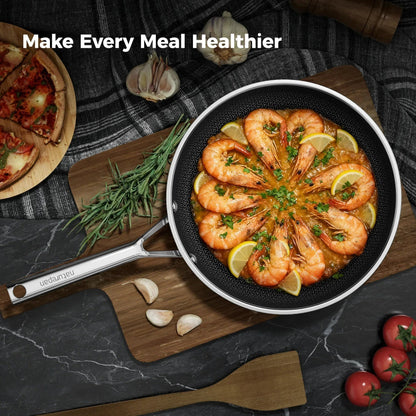 naturepan 3-Ply Hybrid Diamond-Titanium Ceramic Nonstick Frying Pan Set, 3-Piece (8,9.5” & 11”), Stainless Steel Pan, Dishwasher Safe & Oven Safe