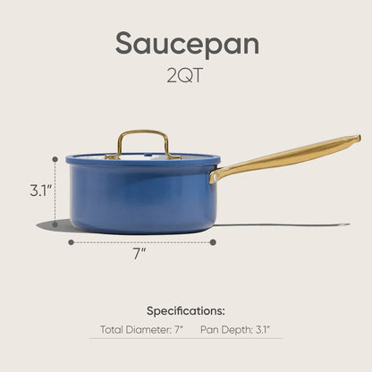 Carote 1.5QT & 3QT Tri-Ply Stainless Steel Saucepan Set with Lids, Small Induction Cooking Pot for Milk and Soup, Blue