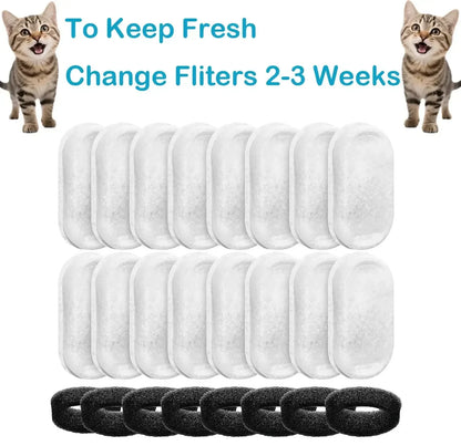 FWMB 16pcs Replacement Cat Water Fountain Filters, Compatiable with FWMB Cat Water Fountain 108oz/3.2L and 135oz/4.0L, 8 Pack Filters & 8 Sponges Foam Filter