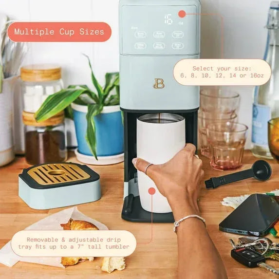 Beautiful Perfect Grind™ Programmable Single Serve Coffee Maker, White Icing by Drew Barrymore