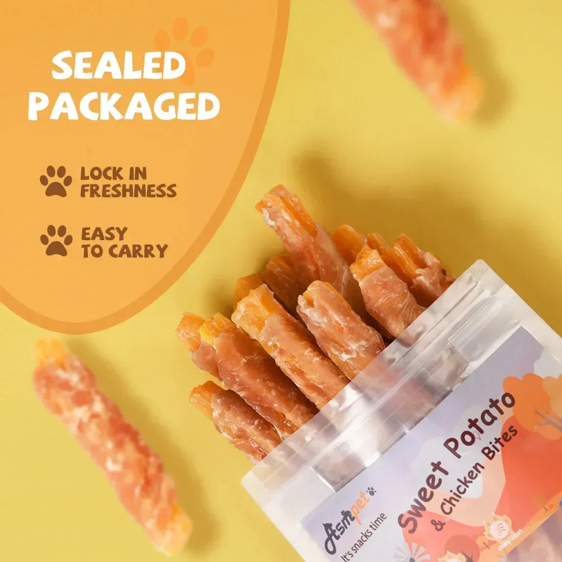 ASMPET Sweet Potato Dog Treats, Natural Chicken Jerky & Sweet Potato Chews for All Dogs, 15pcs