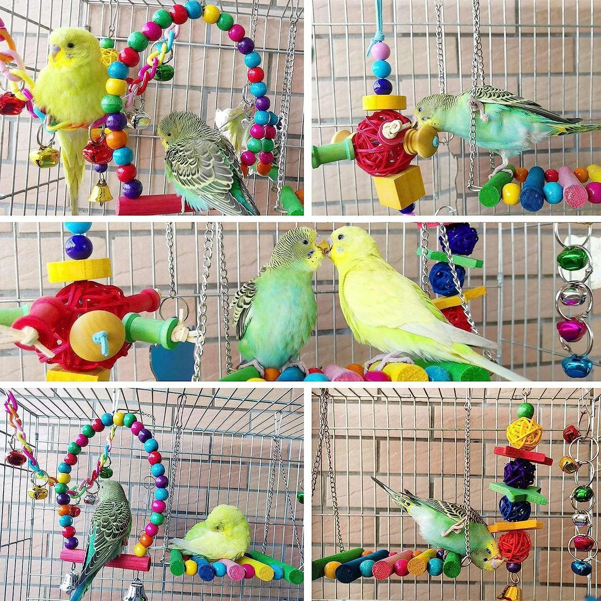 6 PCS Bird Toys Parakeet Toys,Dinosam Colorful Parrot Toy for Small Parakeets Cockatiels Conures Finches Swing Chewing Hanging Bell Cage Hammock Toy