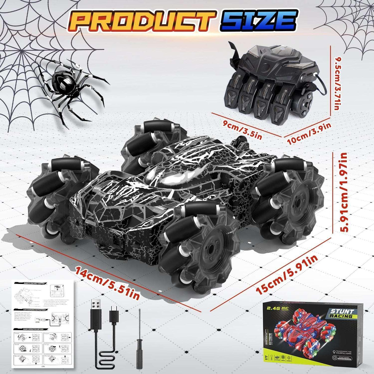 Remote Control Car, RC Car Toys for Boys 5 6 7 8 9 10 Year Old, Double Sided RC Car with Gesture Sensing & Cool Light, 2.4Ghz RC Stunt Car for Kids Outdoor Toys
