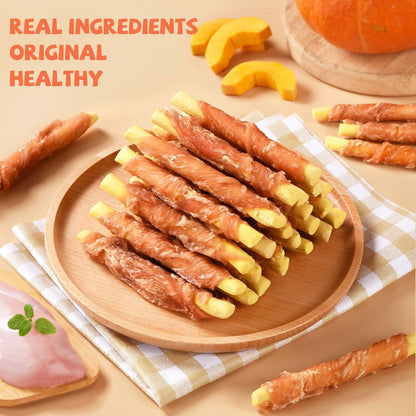 Pawmate Chicken Jerky Wrapped Pumpkin Biscuits Dog Treats, Promote Digestion Soft Chews for All Dogs, 11 oz