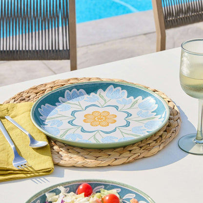 Better Homes and Gardens Bamboo Melamine 10.75-inch Dinner Plate, Green Floral Pattern