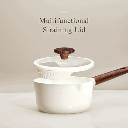 Carote 2QT & 3QT Ceramic Nonstick Saucepan Set with Strainer Lids, Small Cooking Pot, Induction Compatible, White