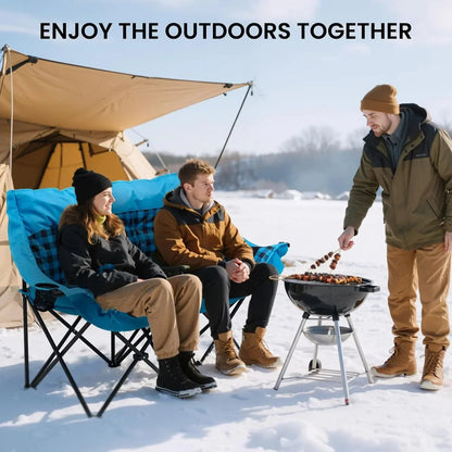Slsy Double Camping Chair, Extra Padded Loveseat for 3 Prson Heavy Duty Folding Loveseat with Cup Holders for Camping, Fishing, or Hunting