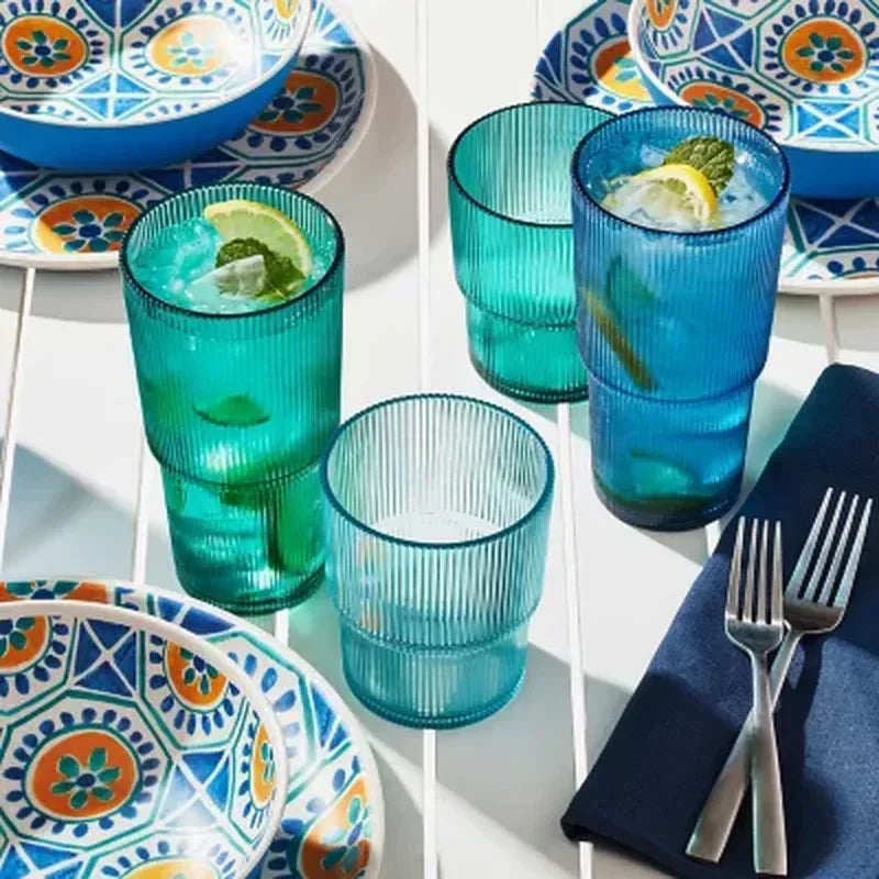 Member'S Mark Shatterproof 12-Piece Drinkware Set Ribbed (Assorted Colors)
