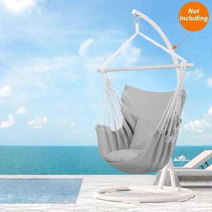 Large Hammock Chair Swing, Relax Hanging Rope Swing Chair with Detachable Metal Support Bar & Two Seat Cushions, Cotton Hammock Chair Swing Seat for Yard Bedroom Patio Porch Indoor Outdoor