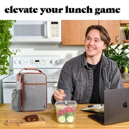 Acorn St by Fit & Fresh Vertical Insulated Reusable Lunch Bag for Men, Women, Kids, Steel