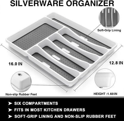 48-Piece Silverware Set with Organizer, Stainless Steel Silverware Flatware Set for 8, Kitchen Utensils with Steak Knives, Mirror Polished Dinner Knife, Forks, Spoons, Tableware Serving Tray