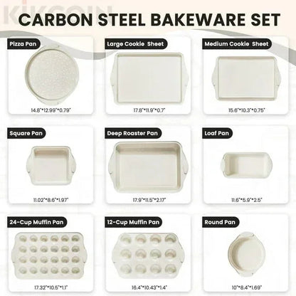 Kikcoin Bakeware Set, 21-Piece Baking Pans Set Kitchen Carbon Steel Baking Sheet Pans with Silicone Handles, Cookie Sheets Nonstick(Beige)
