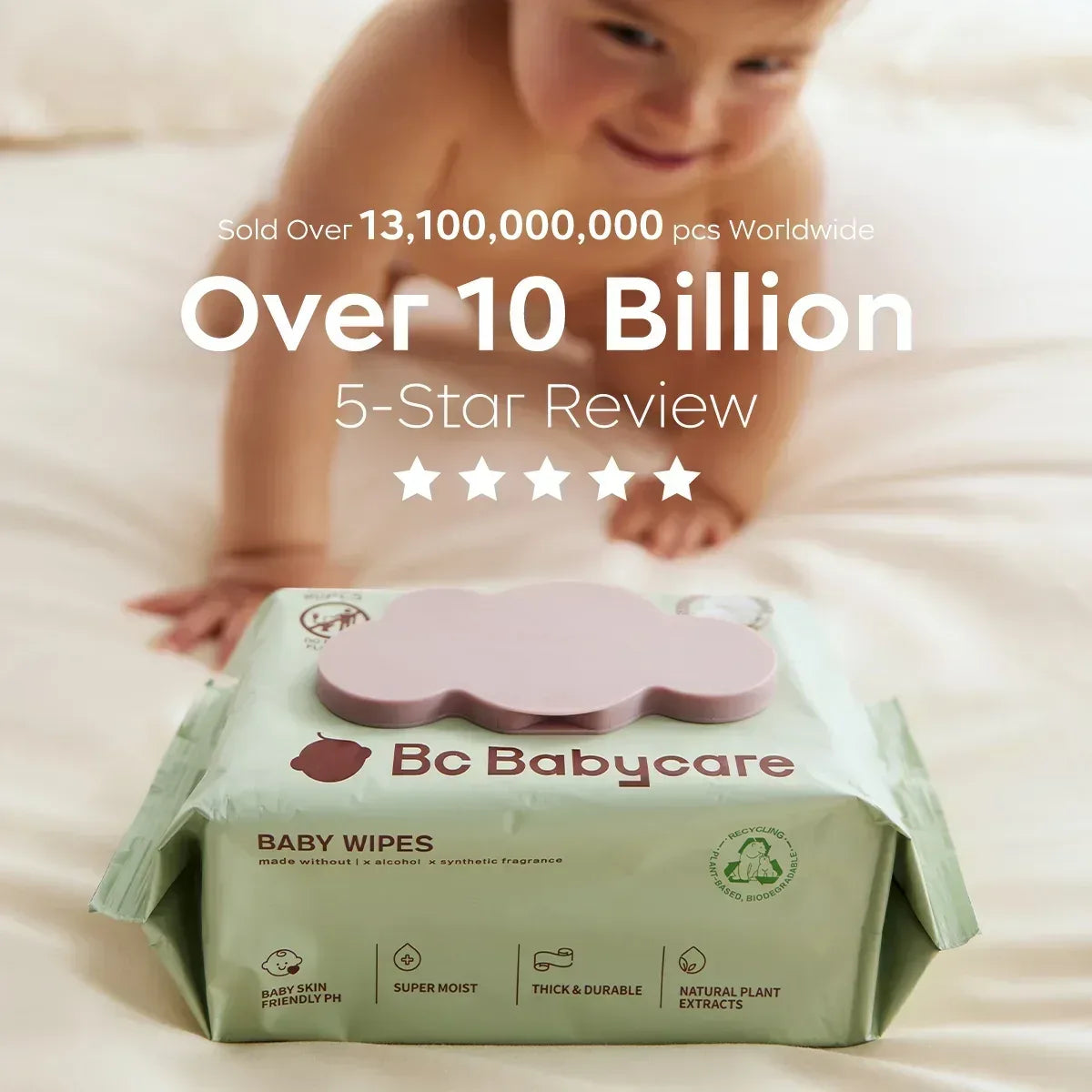Bc Babycare Sensitive Baby Wipes Unscented, XL Extra Thick,Hypoallergenic,99% Water