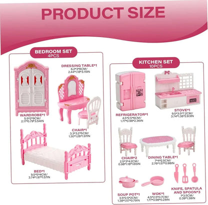 Dollhouse Furniture Set Accessories,Small Dollhouse Miniature Pretend Play Family Toys Gift,Toddler Boy Girl Kid 3Y+ Mini Bedroom/Livingroom/Bathroom/Kitchen