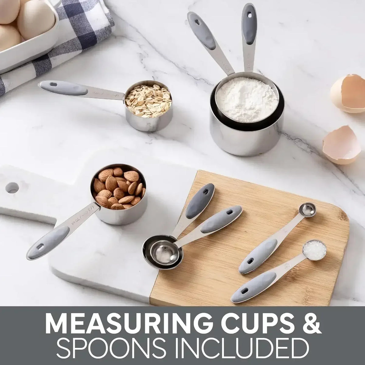 COOK WITH COLOR Stainless Steel Mixing Bowls Set and Measuring Cups- Nesting Bowls with Non-Slip Bottom and Easy-Grip Handles, 11 Pieces