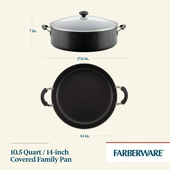 Farberware Easy Clean 14 Inch Nonstick One-Pot / Stockpot / Dutch Oven Family Braising Pan with Lid, Dishwasher Safe, Black