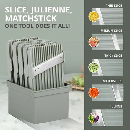 Emson Mandoline Slicer for Kitchen, All in 1 Mandolin Slicer for Food Works as Potato Slicer, Vegetable Slicer, Mandoline Food Slicer, French Fry Cutter with 5 Blades and Storage Container, Gray