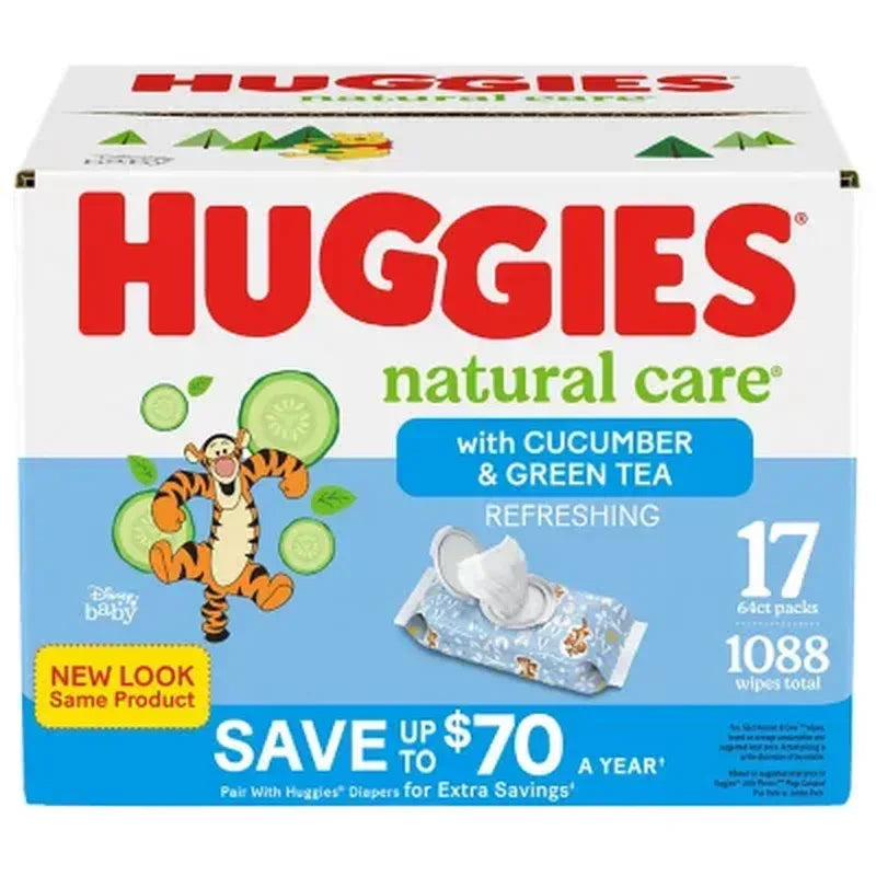 Huggies Natural Care, Refreshing Clean Baby Wipes, 17 Packs (1088 Ct.)