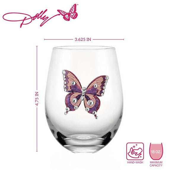 Dolly Parton Jeweled Mosaic 18 oz Stemless Glass Wine Glasses Set of 2
