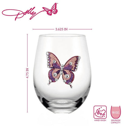 Dolly Parton Jeweled Mosaic 18 oz Stemless Glass Wine Glasses Set of 2