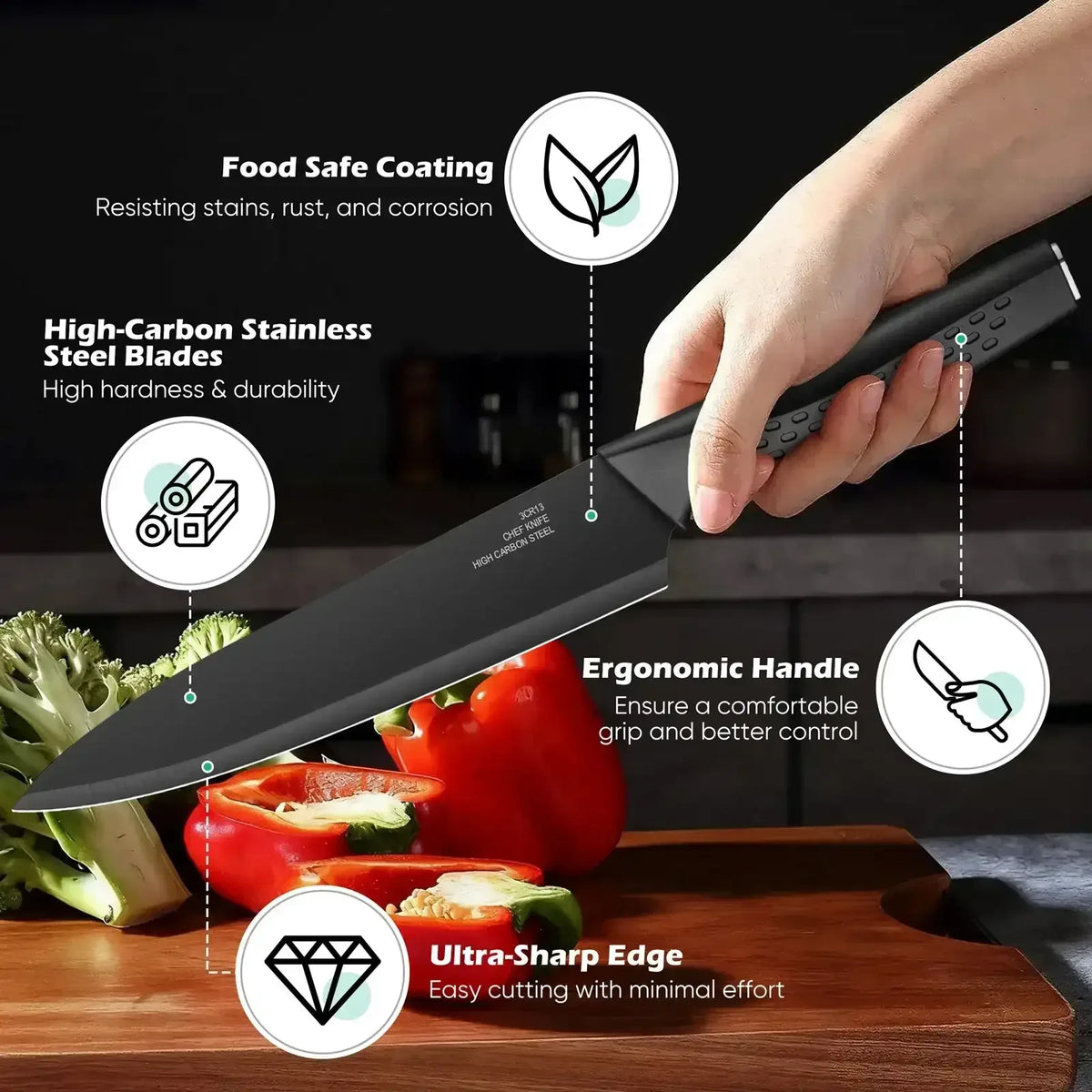 Vesteel Knife Block Set for Kitchen, 15-Piece High Carbon Stainless Steel Knives Set with Ergonomic Handle, Ultra-sharp & Rust Resistant