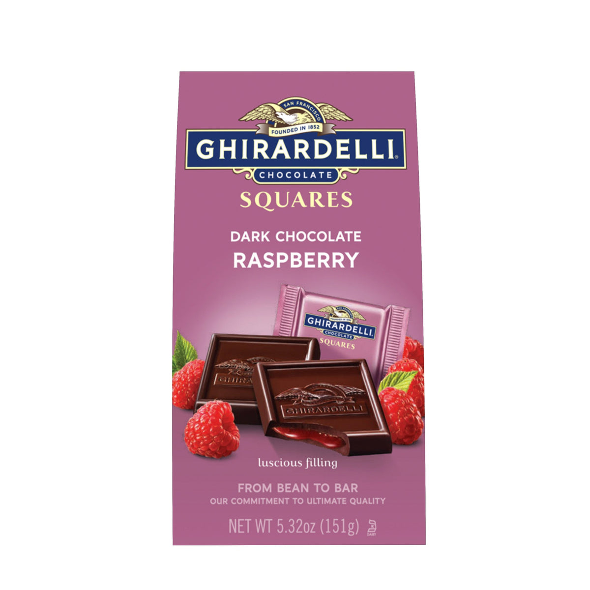 GHIRARDELLI Dark Chocolate Candy SQUARES with Raspberry Filling, 5.32 oz Bag