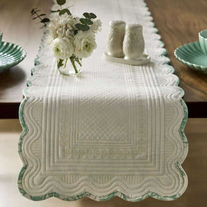 The Pioneer Woman Agatha Quilted Fabric Table Runner, Green & White, 14" x 90"