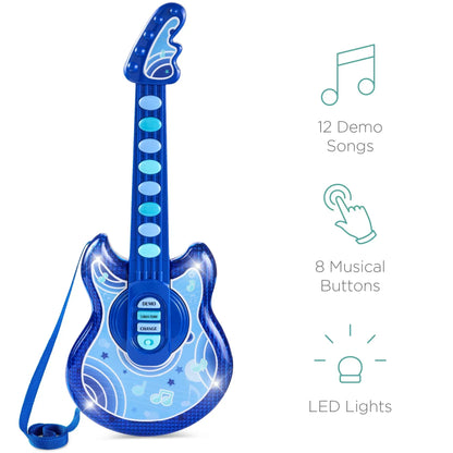 Best Choice Products 19in Kids Flash Guitar, Pretend Play Musical Instrument Toy for Toddlers w/ Mic, Stand