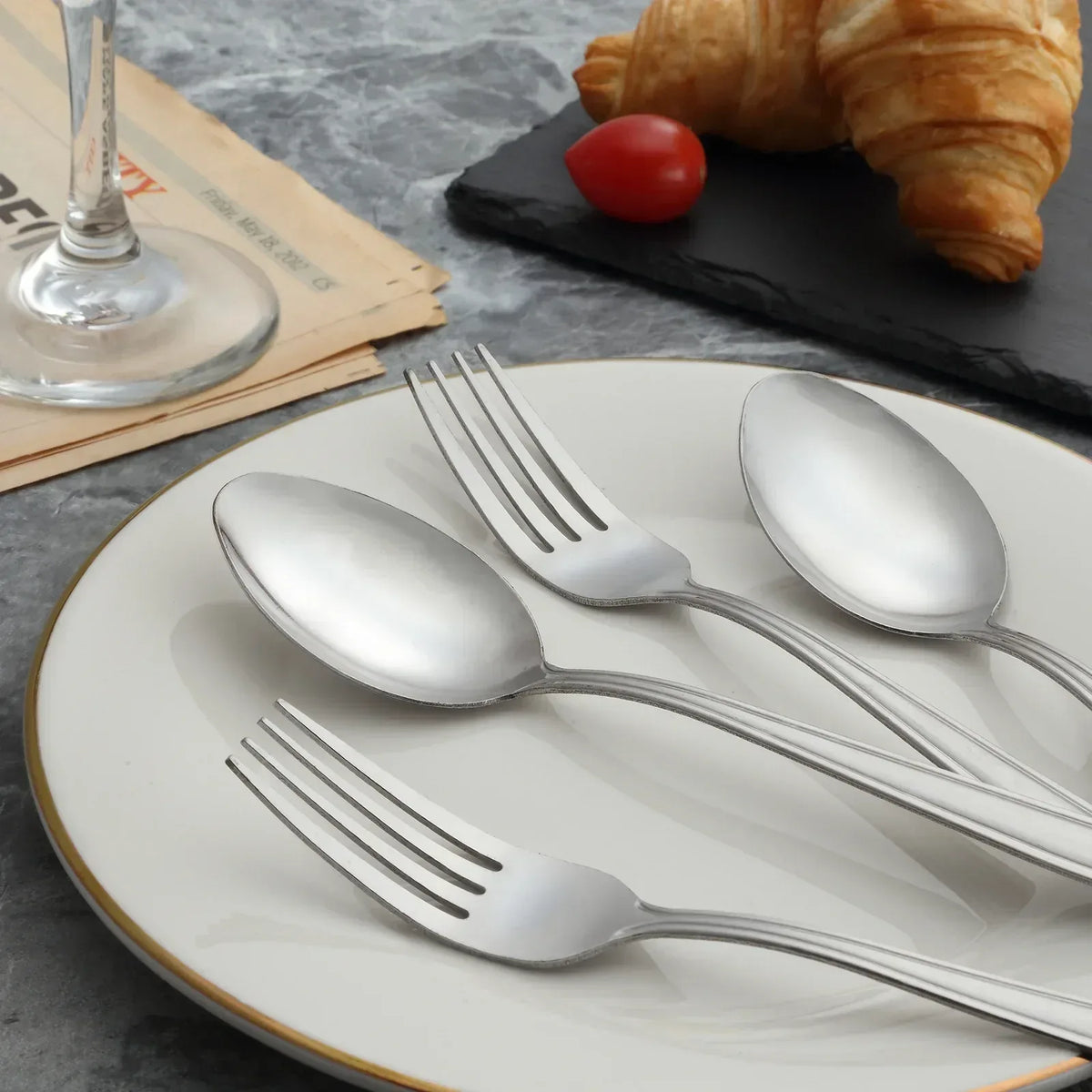 Mirdinner Dinner Forks and Spoons Set, Stainless Steel Silverware Flatware Set, Salad Fork and Soup Spoon, Using for Home, Kitchen or Restaurant, Mirror Polished, Dishwasher Safe