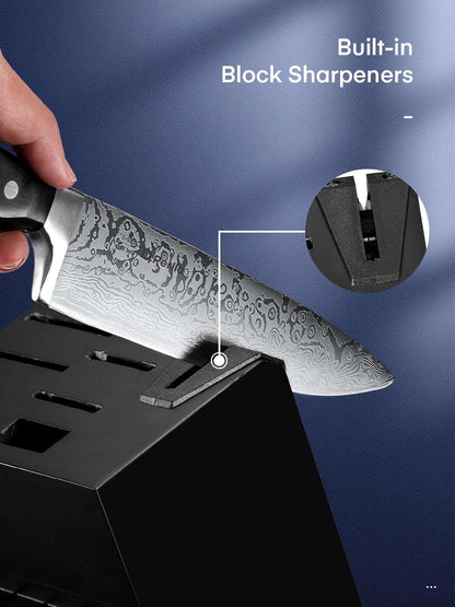 D.Perlla Knife Set, 14 Pcs Kitchen Knives Set with Built-in Sharpener, Stainless Steel Knife Set with Block