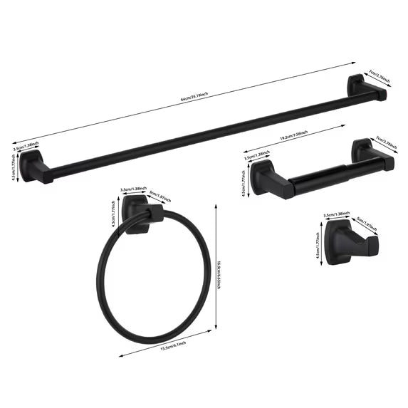 Mainstays 4-Piece Square Bathroom Hardware Set with 24-inch Towel Bar Matte Black Finish