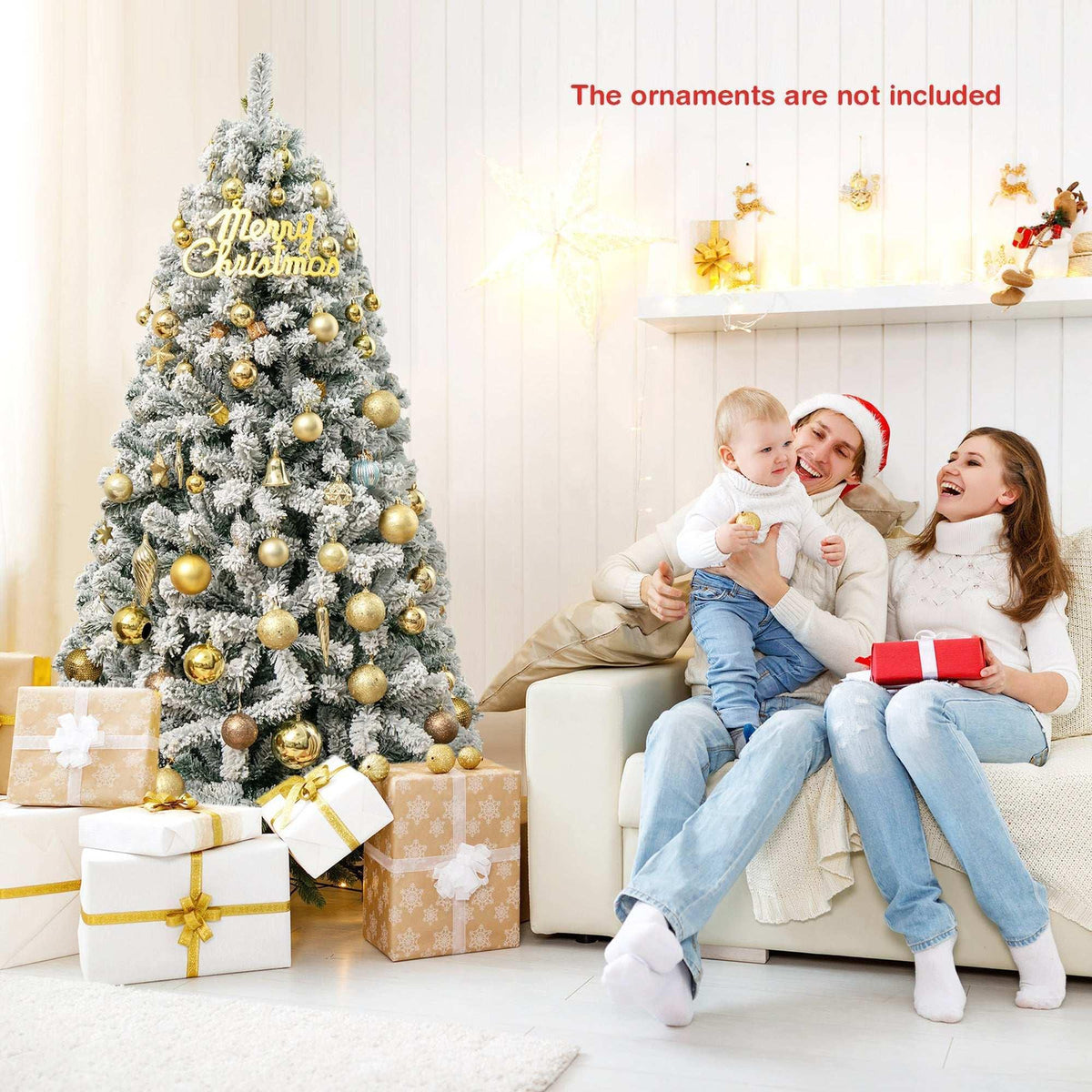 Costway CM22067 6 ft. Unlit Premium Snow Flocked Hinged Artificial Christmas Tree