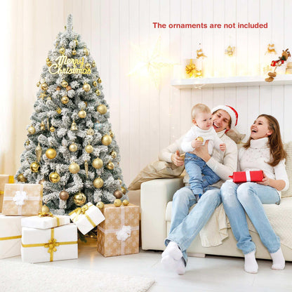 Costway CM22067 6 ft. Unlit Premium Snow Flocked Hinged Artificial Christmas Tree