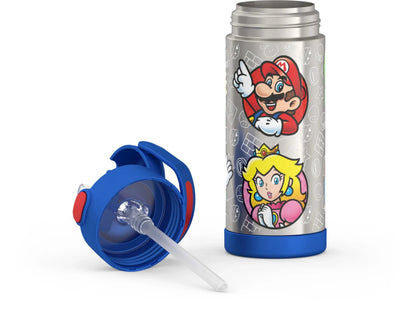 Thermos Stainless Steel Funtainer Water Bottle with Straw, Mario, 14oz