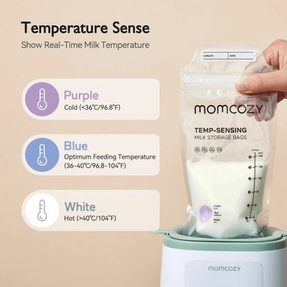 Momcozy Baby Bottle Warmer, 6-in-1 Smart Temperature Control, Fast Baby Food Heater, Steam Sterilizer & Momcozy Breastmilk Storage Bags, Temp-Sensing Discoloration Milk Storage Bags, 180ml/120 Count