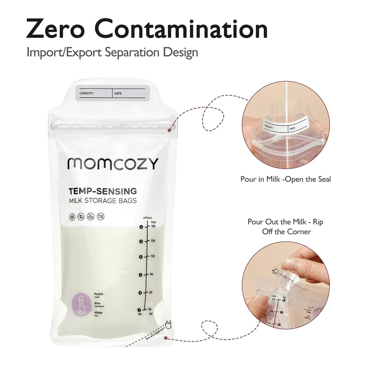 Momcozy Baby Bottle Warmer, 6-in-1 Smart Temperature Control, Fast Baby Food Heater, Steam Sterilizer & Momcozy Breastmilk Storage Bags, Temp-Sensing Discoloration Milk Storage Bags, 180ml/120 Count