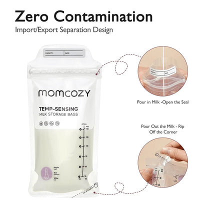 Momcozy Baby Bottle Warmer, 6-in-1 Smart Temperature Control, Fast Baby Food Heater, Steam Sterilizer & Momcozy Breastmilk Storage Bags, Temp-Sensing Discoloration Milk Storage Bags, 180ml/120 Count
