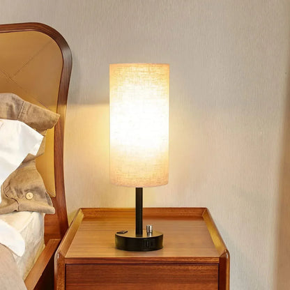 HadinEEon Bedside Table Lamp, Fully Dimmable Lamp with USB C&A Fast Charging Port, AC Outlet, Lamp with Linen Fabric Shade and Black Base for Bedroom Living Room, Office, Dorm