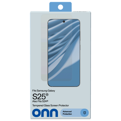 onn. Glass Screen Protector for Samsung Galaxy S25 and Samsung Galaxy S24 with Easy Installation Box