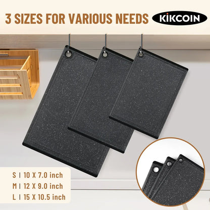Kikcoin 3-Piece Plastic Large Cutting Boards Set for Kitchen, Non-slip Feet and Juice Grooves, Multicolor